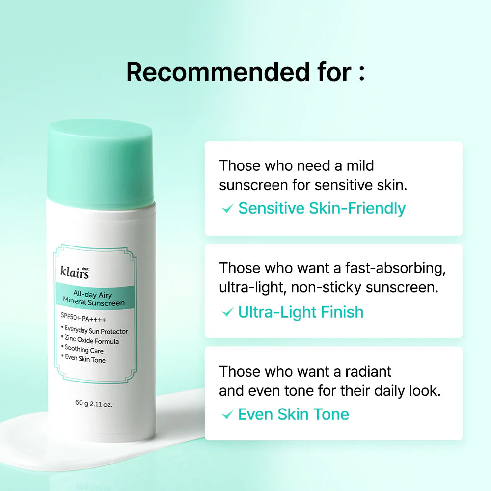 Dear Klairs All-day Airy Mineral Sunscreen SPF50+ PA++++ 60g - Protector Solar Mineral