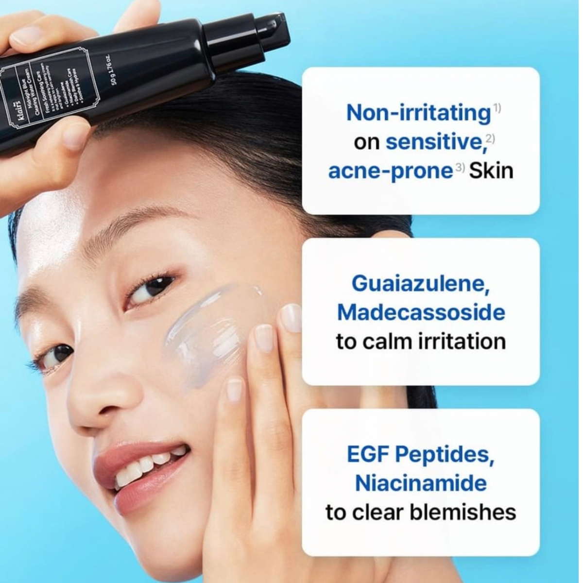 Dear Klairs Midnight Blue Clearing Water Cream 50g - Crema Gel Hidratante para Piel Grasa y Acné