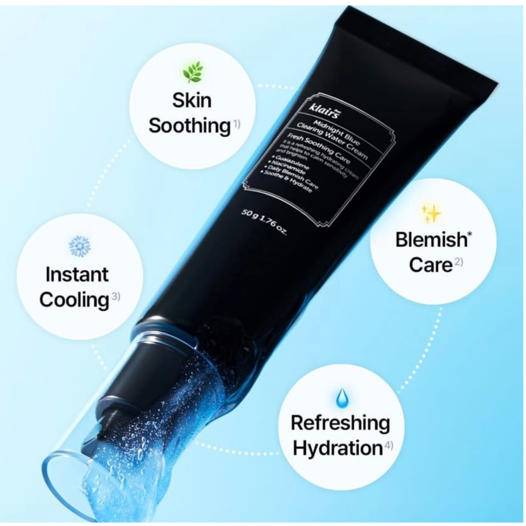 Dear Klairs Midnight Blue Clearing Water Cream 50g - Crema Gel Hidratante para Piel Grasa y Acné
